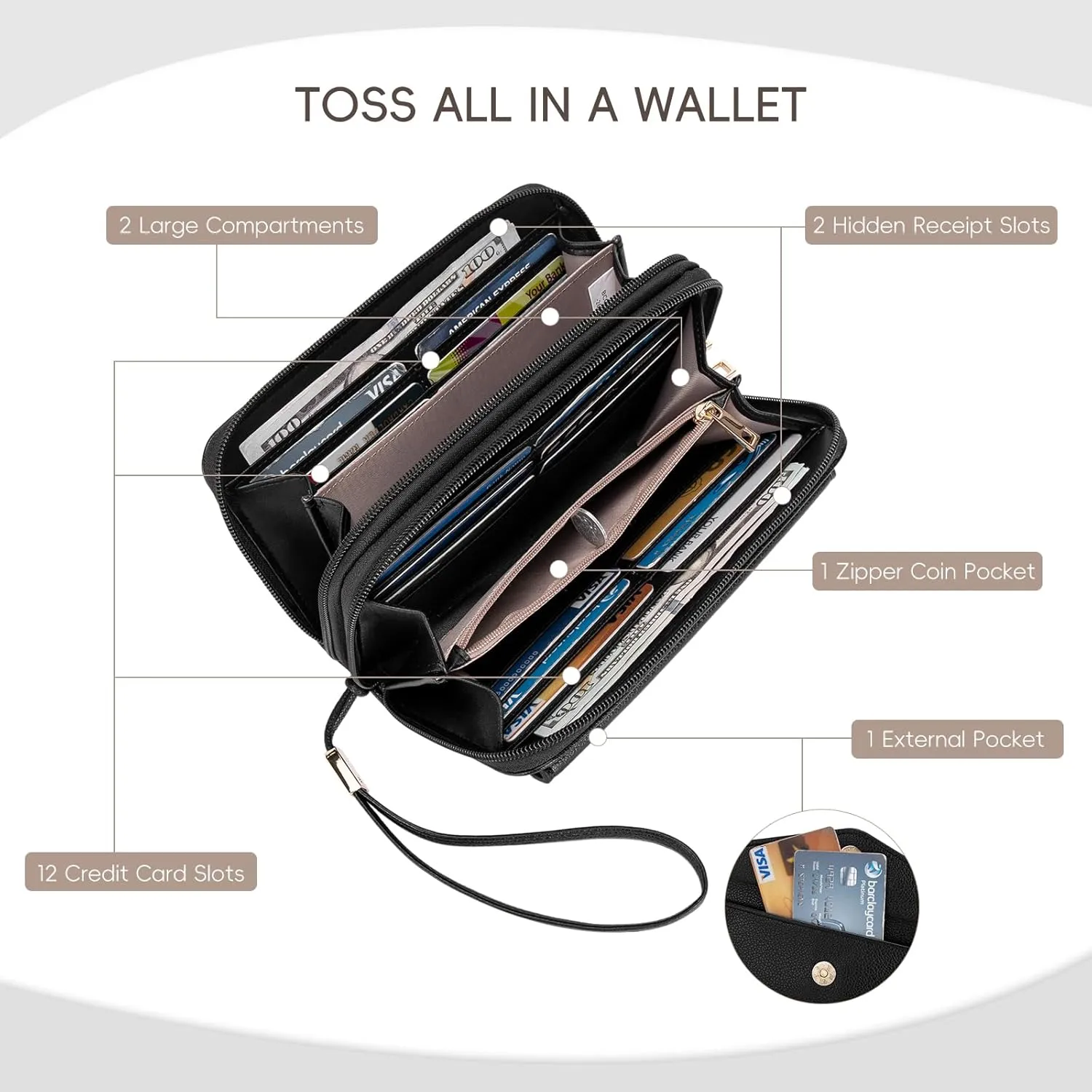 CLUCI Wallet Women Large Capacity Wristlet Purse for Women Long Ladies Wallet RFID Blocking Multi Credit Card Holder