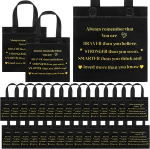 Clysee 50 Pcs Employee Appreciation Gift Bags Bulk Thank You Team Small Gift Bag with Handle Black Gold Inspirational Wedding Party Favor 8 x 8 Inch for Women Coworker Party Nursing Volunteer(Inspire)