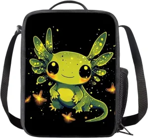 COEQINE Cute Axolotl Lunch Bag for Women Teen Girls Insulated Lunch Bags Crossbody Lunchbox Tote Handbag Purse with Water Bottle Holder for Travel Picnic Workout Office Pink