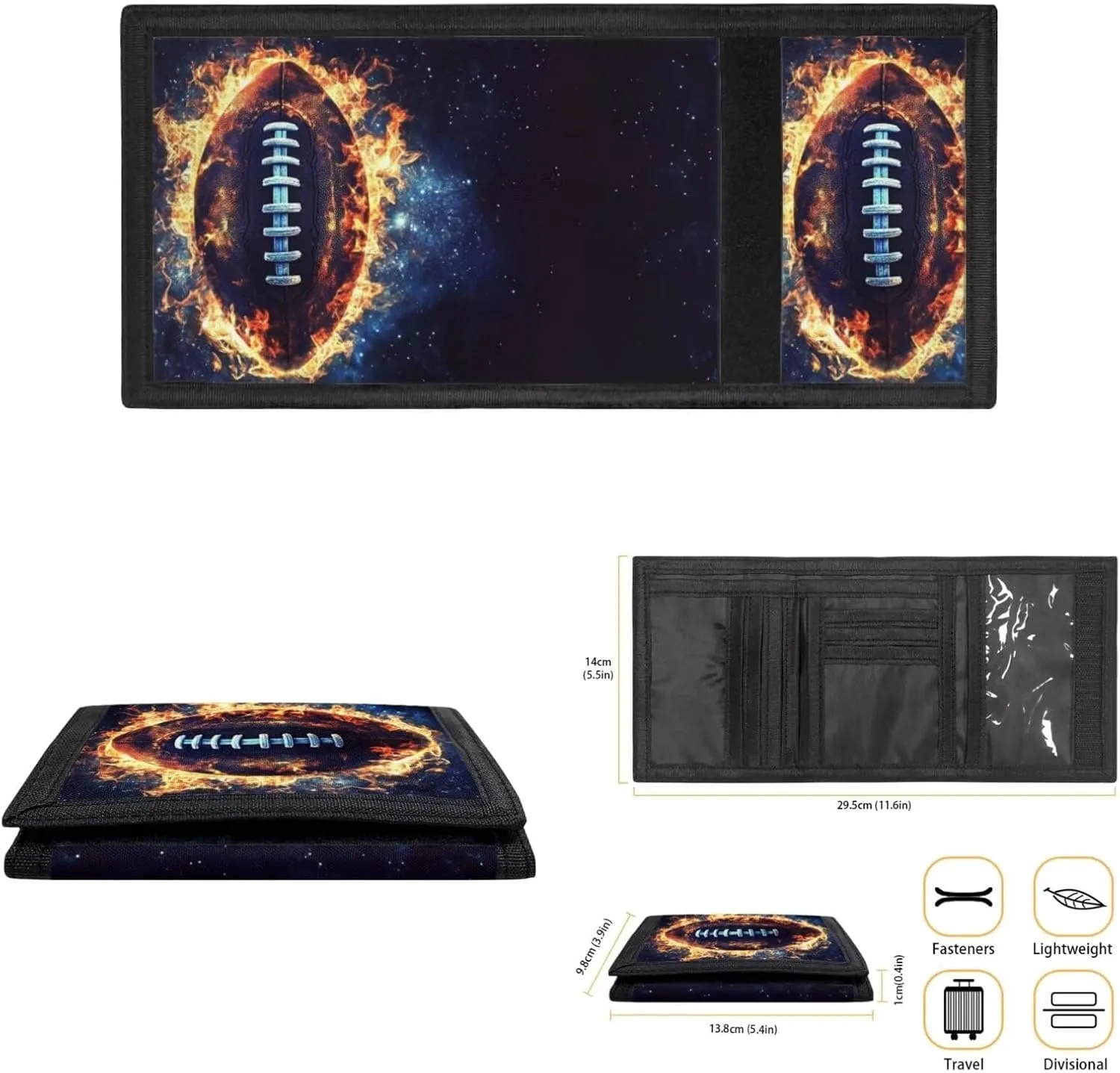 Coldinair Football Wallet for Boys Teens Kids 9-12 Fire Galaxy Coin Case Purse for Boy Lightweight Card Pocket Money Organizer Toddler Teens Trifold Wallets,100 Days of School Handbag