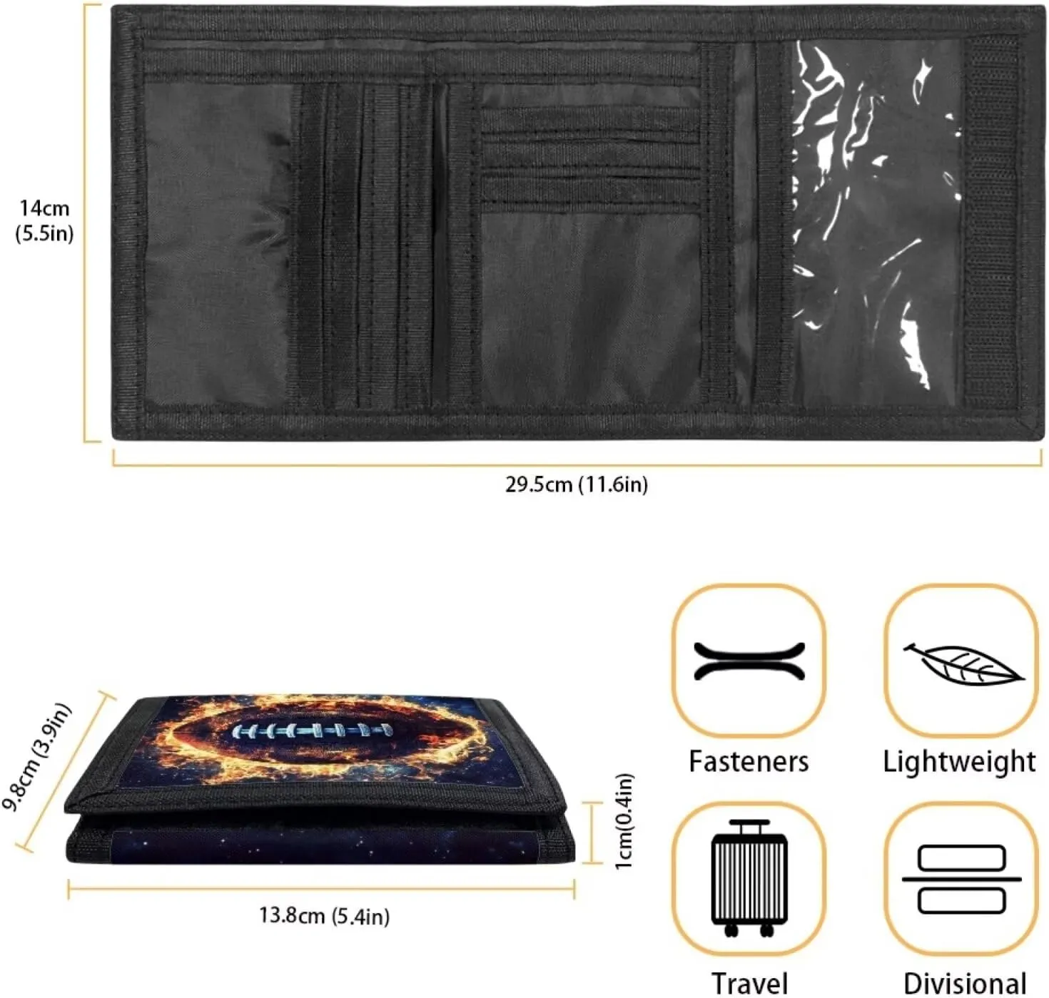 Coldinair Football Wallet for Boys Teens Kids 9-12 Fire Galaxy Coin Case Purse for Boy Lightweight Card Pocket Money Organizer Toddler Teens Trifold Wallets,100 Days of School Handbag