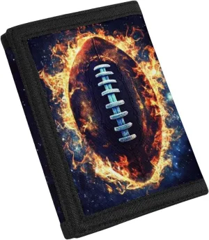 Coldinair Football Wallet for Boys Teens Kids 9-12 Fire Galaxy Coin Case Purse for Boy Lightweight Card Pocket Money Organizer Toddler Teens Trifold Wallets,100 Days of School Handbag