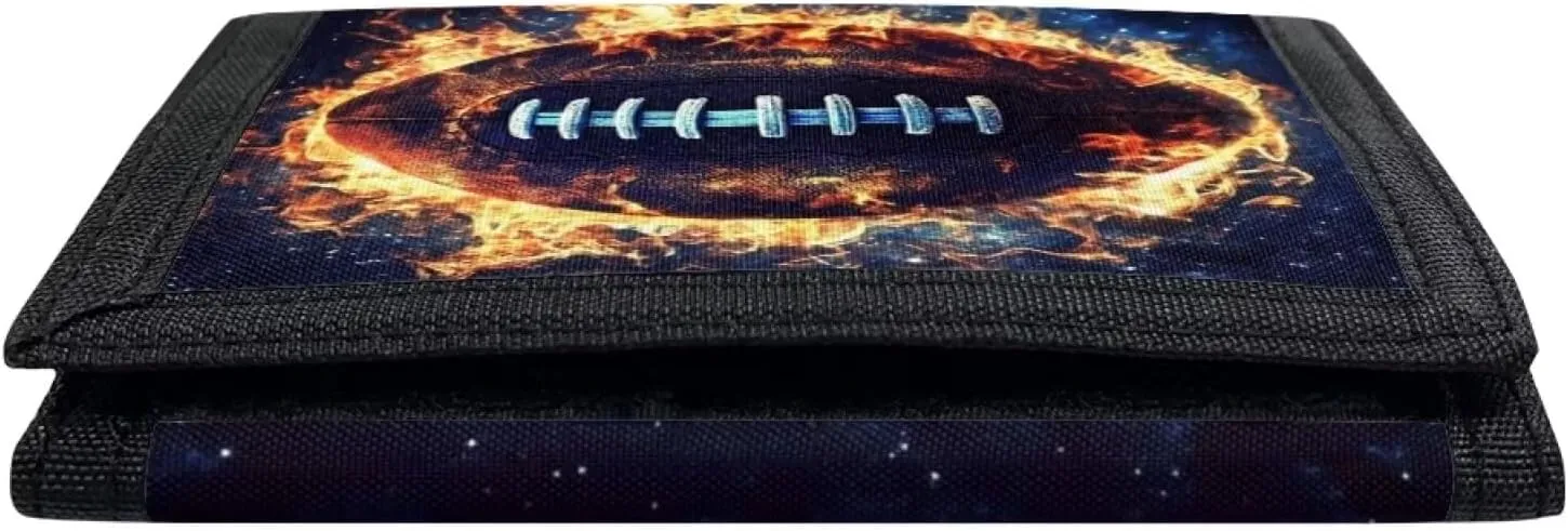 Coldinair Football Wallet for Boys Teens Kids 9-12 Fire Galaxy Coin Case Purse for Boy Lightweight Card Pocket Money Organizer Toddler Teens Trifold Wallets,100 Days of School Handbag