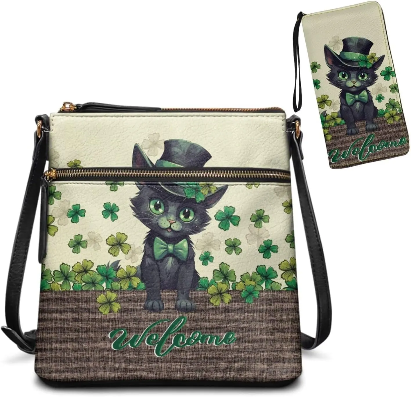 Coldinair St.Patrick's Day PU Leather Hobo Crossbody Bag Purse Ladies Wallet Set Shoulder Bag Hobo Bag Purse