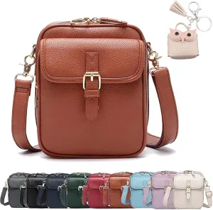 Collaboraten1 Crossbody Leather Bag, Casual Crossbody Bag for Women, Vintage Anti Theft Purse with 10 Card Slot