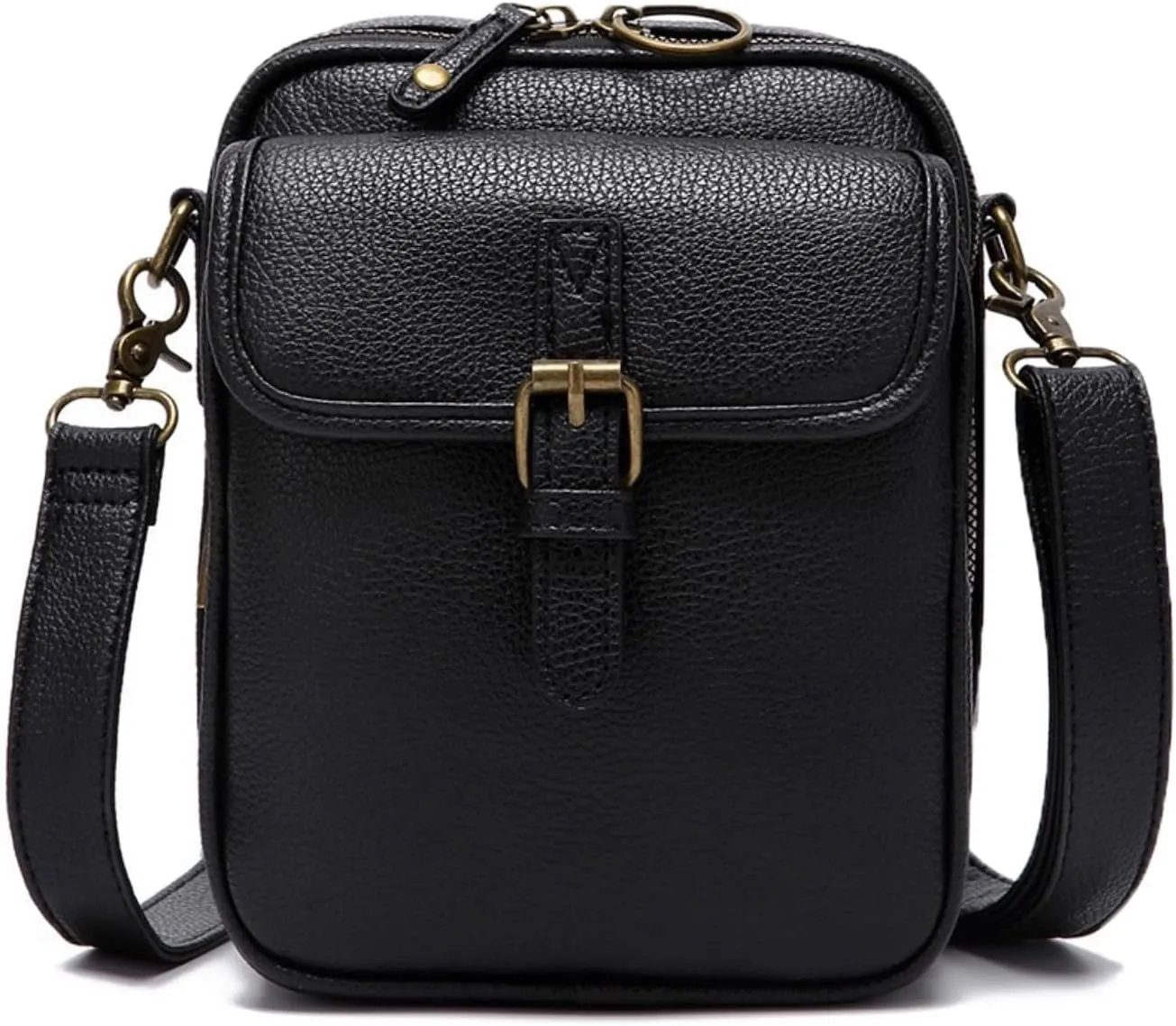 Collaboraten1 Crossbody Leather Bag, Double Layer Large Capacity with Card Holder, with Adjustable Shoulder Strap