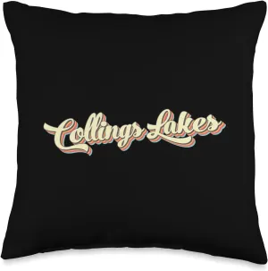 Collings Lakes TShirt Retro Art Baseball Font Vintage Throw Pillow