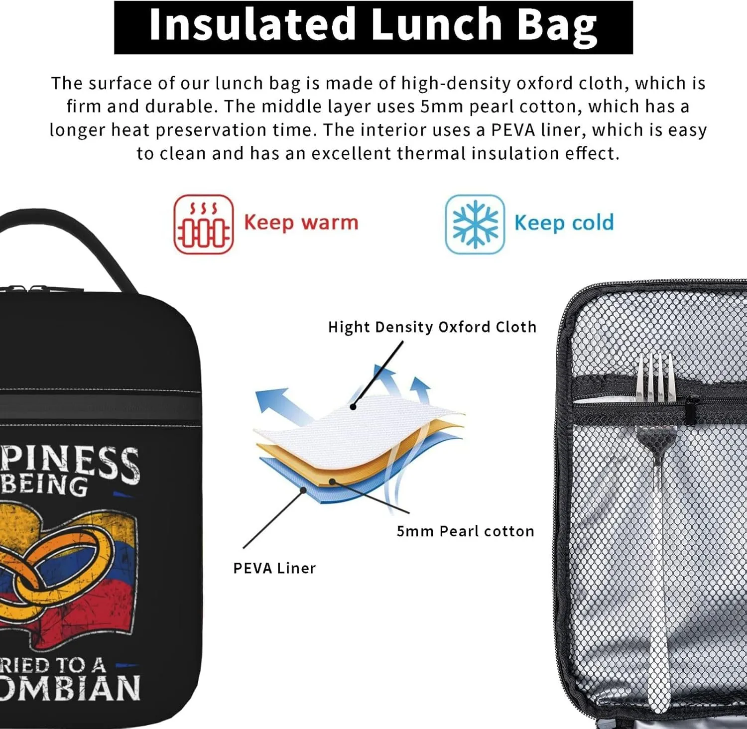 Colombia Marriage Colombian Married Flag Culture Lunch Bag Insulated Lunch Box Reusable Tote Bags For Work Picnic Office Travel