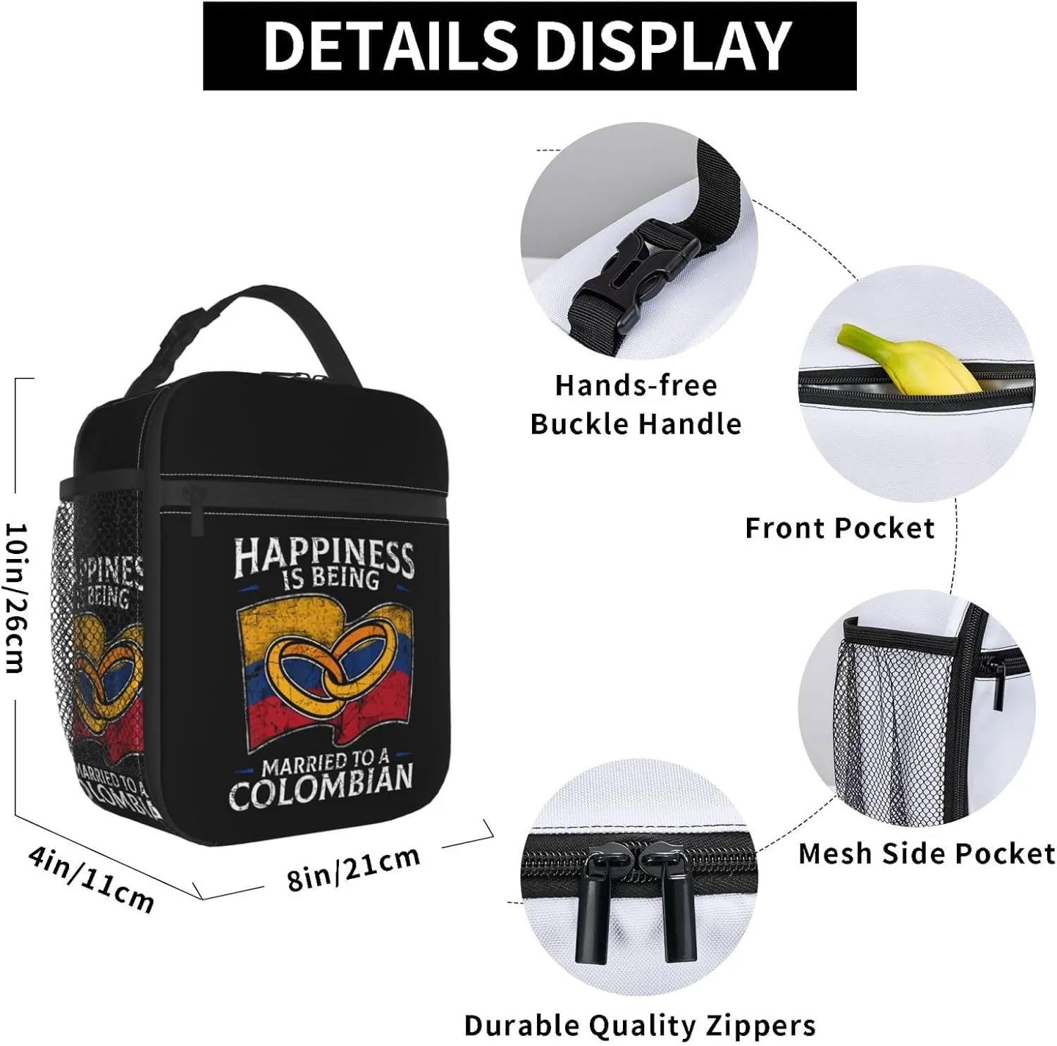 Colombia Marriage Colombian Married Flag Culture Lunch Bag Insulated Lunch Box Reusable Tote Bags For Work Picnic Office Travel