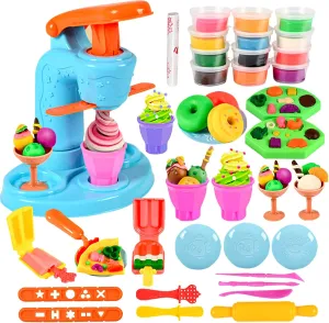 Color Dough Set, 34 PCS Ice Cream Maker Machine Dough Tools, Kitchen Creations Toys Playset for Kids Boys Girls Toddlers Ages 3-8 Birthday (12 Colors Dough Included)