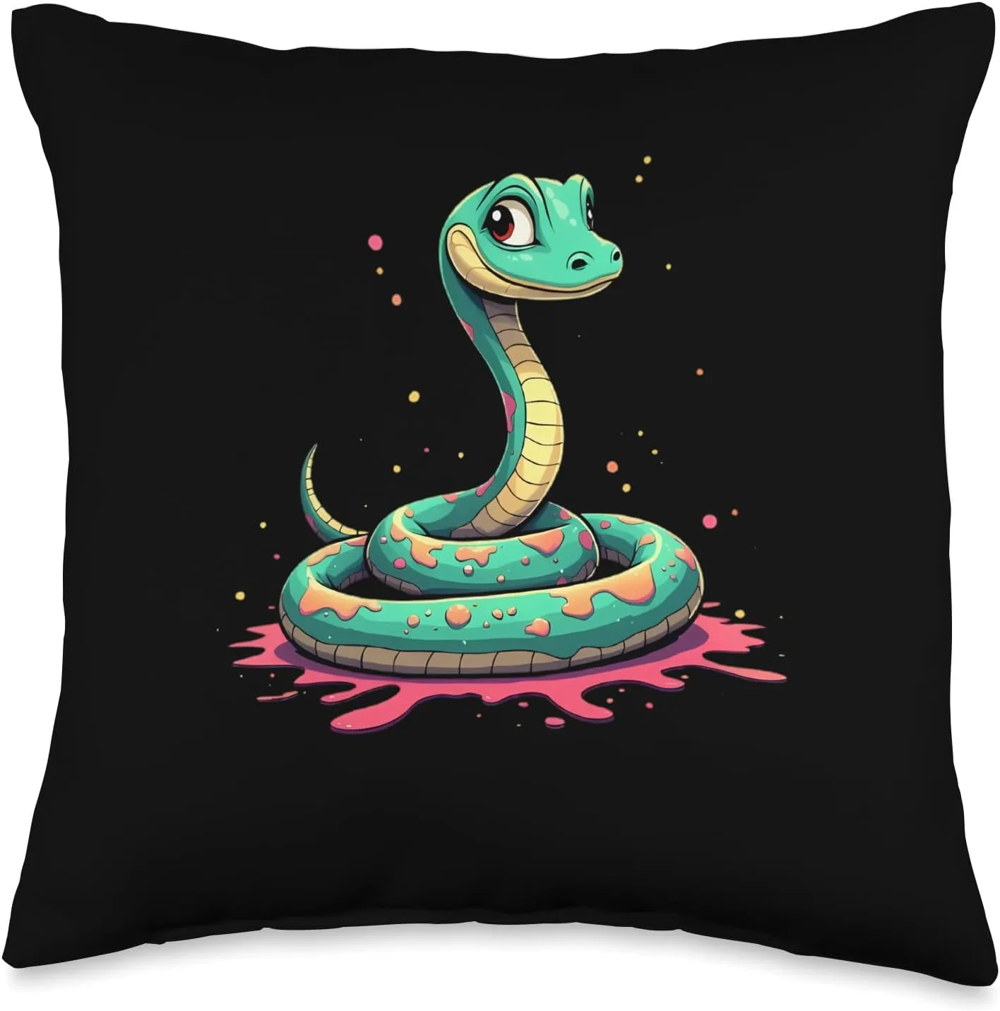 Colorful Cartoon Snake Upright with Paint Splashes Throw Pillow