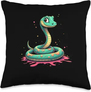 Colorful Cartoon Snake Upright with Paint Splashes Throw Pillow