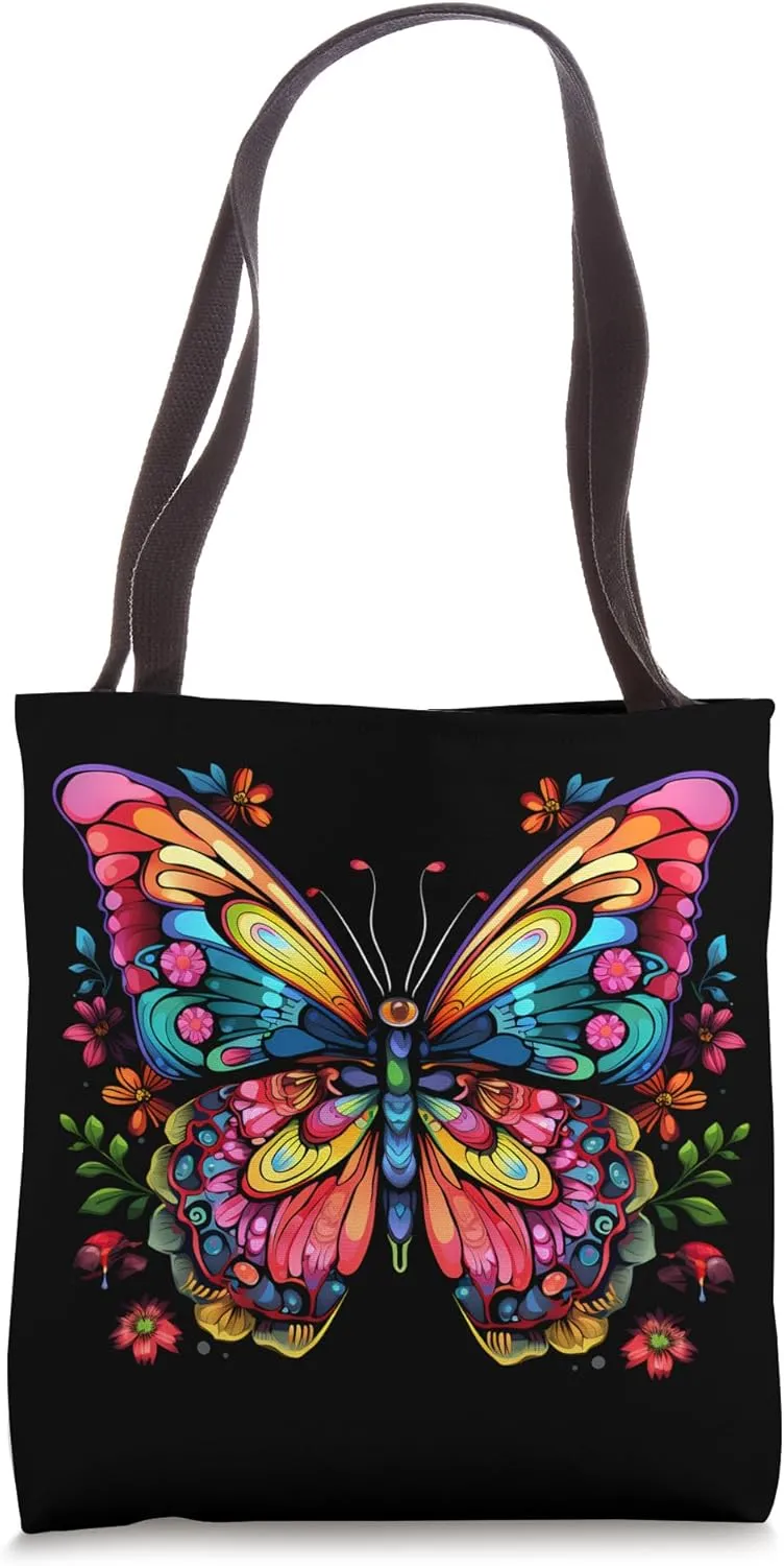 Colorful Cute Butterfly Mandala Butterflies Swarm Tote Bag