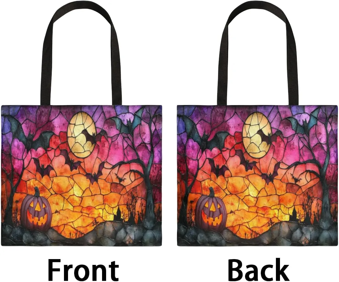 Colorful Ghosts in the Halloween Forest Canvas Tote Bag for Women Men Stylish Tote Handbag Shoulder