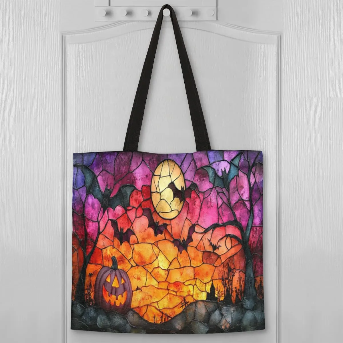 Colorful Ghosts in the Halloween Forest Canvas Tote Bag for Women Men Stylish Tote Handbag Shoulder