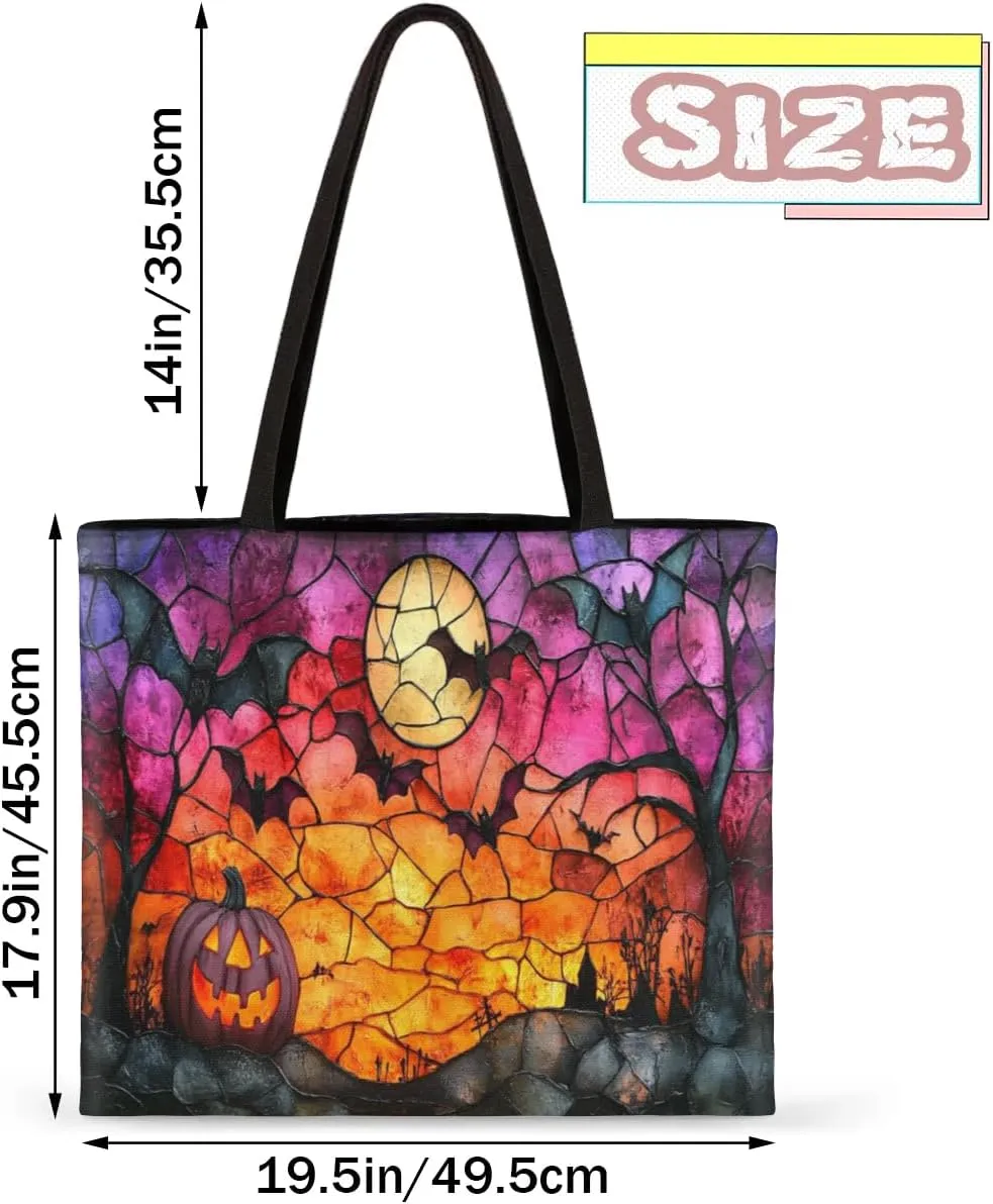 Colorful Ghosts in the Halloween Forest Canvas Tote Bag for Women Men Stylish Tote Handbag Shoulder