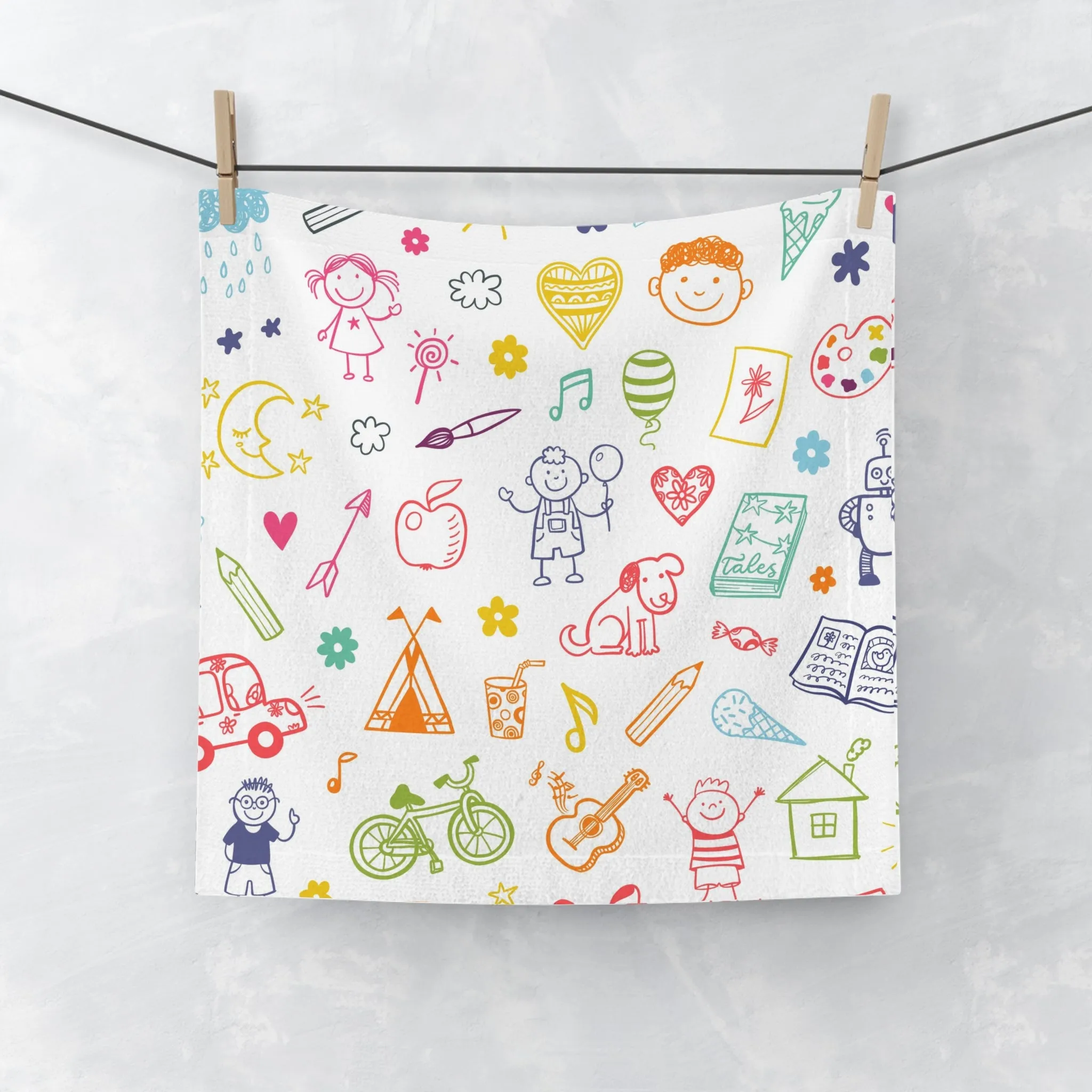Colorful Kids Face Towel, Fun Bath Towel for Children, Toddler Washcloth,