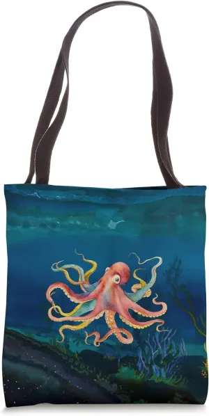 Colorful Octopus Watercolor Oceanic Sea Animal Pattern Tote Bag