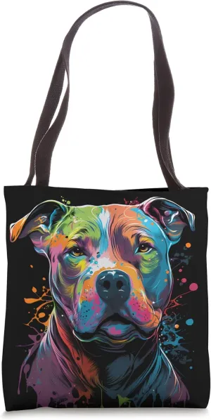 Colorful Pitbull Face Bully Funny Dog Art Painting Tote Bag
