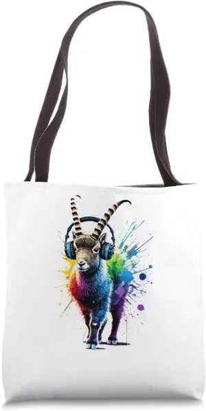 Colorful Splash Art Headphones Alpine Ibex Steinbock Tote Bag