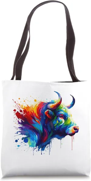 Colorful Splash Art Ox Oxen Tote Bag