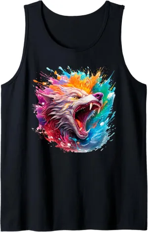 Colorful Wolf Splash Animal Graphic Men Women Kids Tank Top