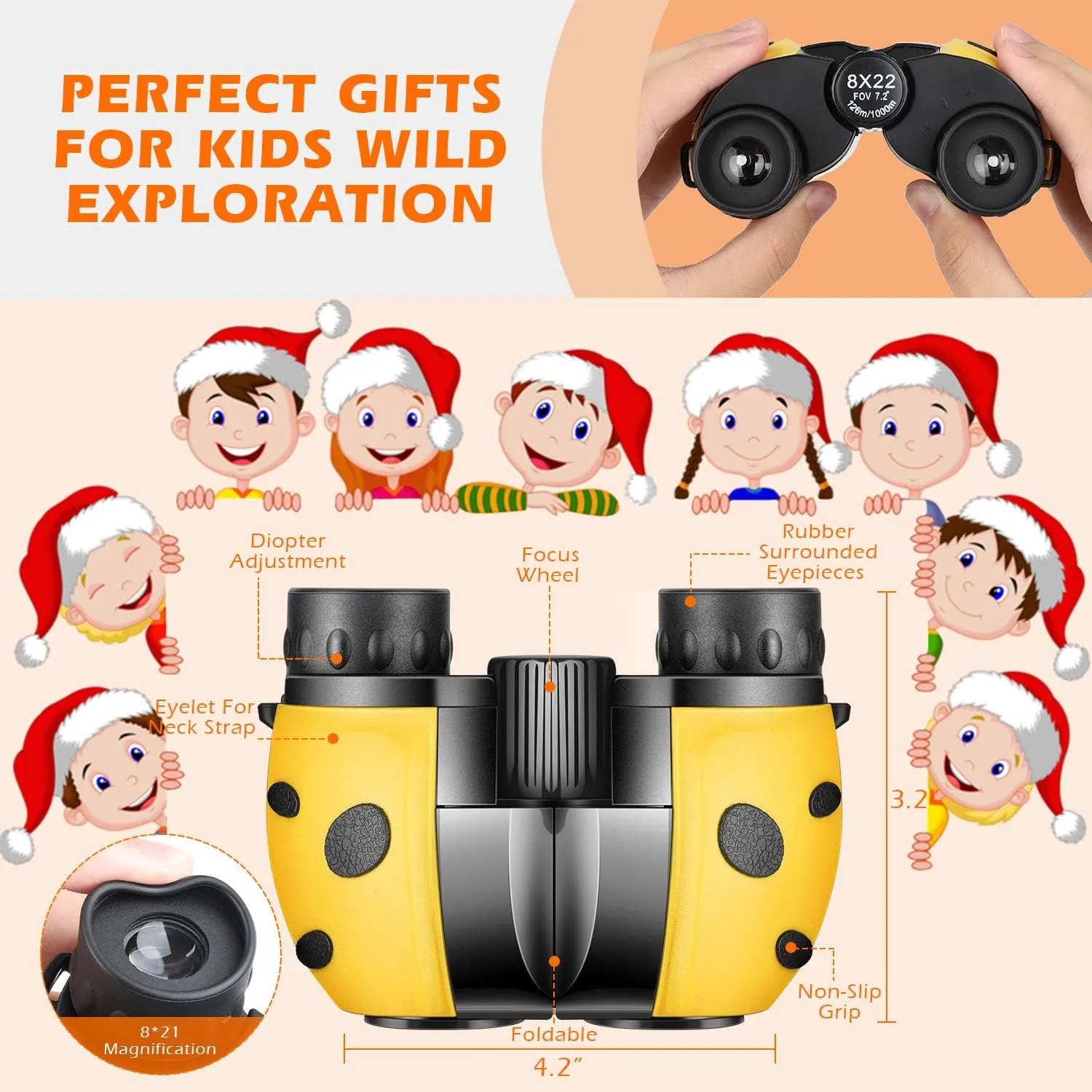 Compact Mini Binoculars for Kids – 8x21 Zoom Kids Binoculars Toy Gift Shock Proof for 3 4 5 6 7 8 9 10 11 12 13 Years Old Boys Girls Bird Watching Sporting Events Children Best Present
