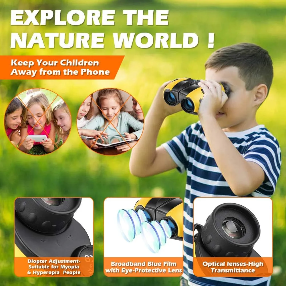 Compact Mini Binoculars for Kids – 8x21 Zoom Kids Binoculars Toy Gift Shock Proof for 3 4 5 6 7 8 9 10 11 12 13 Years Old Boys Girls Bird Watching Sporting Events Children Best Present