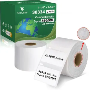 Compatible for DYMO LabelWriter Printers 5XL, 550, 550 Turbo, 450 Duo, 450 Twin Turbo, 4XL, 450, Wireless, 2-1/4" x 1-1/4", 30334 Multi-Purpose Labels with Chip, 2 Rolls, Total 2000 Labels