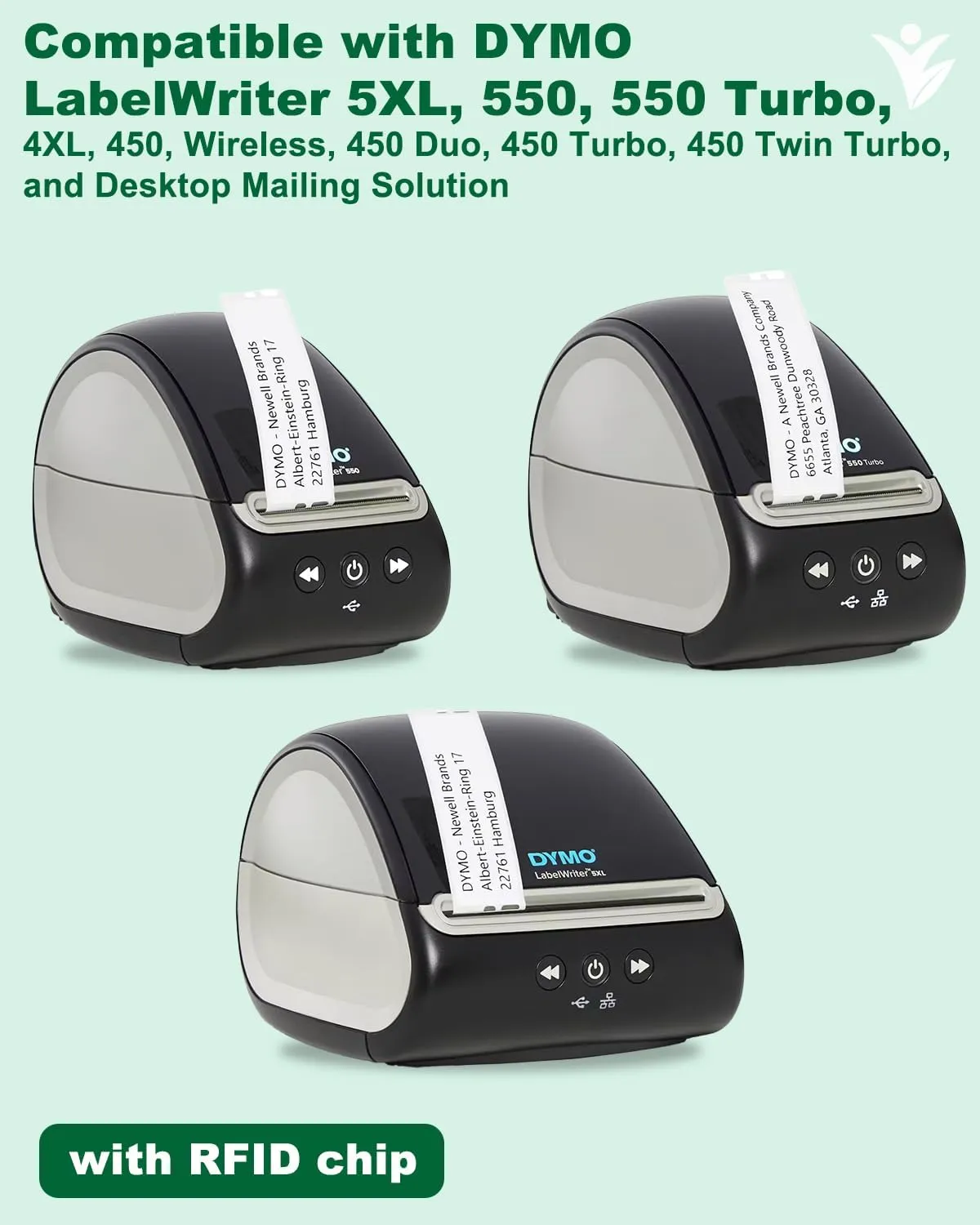 Compatible for DYMO LabelWriter Printers 5XL, 550, 550 Turbo, 450 Duo, 450 Twin Turbo, 4XL, 450, Wireless, 2-1/4" x 1-1/4", 30334 Multi-Purpose Labels with Chip, 2 Rolls, Total 2000 Labels