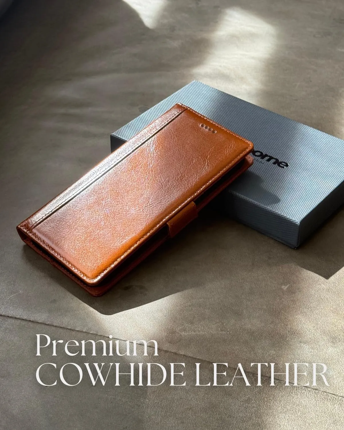 Compatible with iPhone 16 Pro Max Case - [Full Grain Cowhide Leather] [RFID Protection] [3 Cards and 1 Cash Pocket Wallet Cover] [Magnetic Closure] [Build-in Kickstand] - Cognac