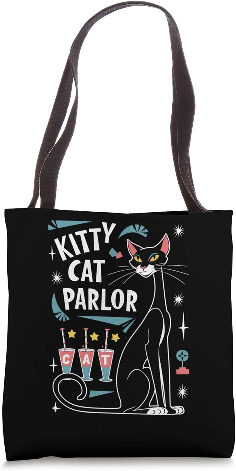 Cool Mid-Century Modern Retro Kitty Cat Parlor Design Tote Bag