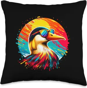 Cool Tie Dye Eider Sunglasses Bird Illustration Art Throw Pillow