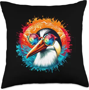 Cool Tie Dye Eider Sunglasses Bird Illustration Art Throw Pillow