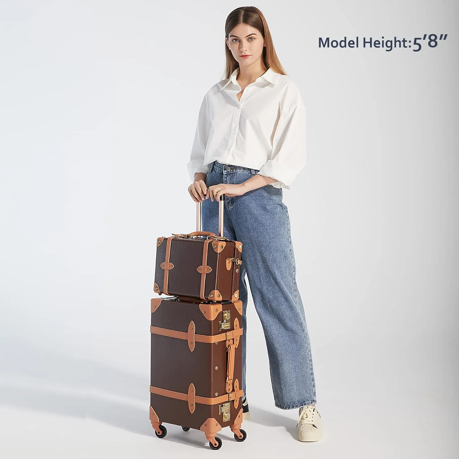 COTRUNKAGE Vintage 2 Piece Luggage Sets TSA Lock Carry On Suitcase for Women with Spinner Wheels, Cocoa Brown