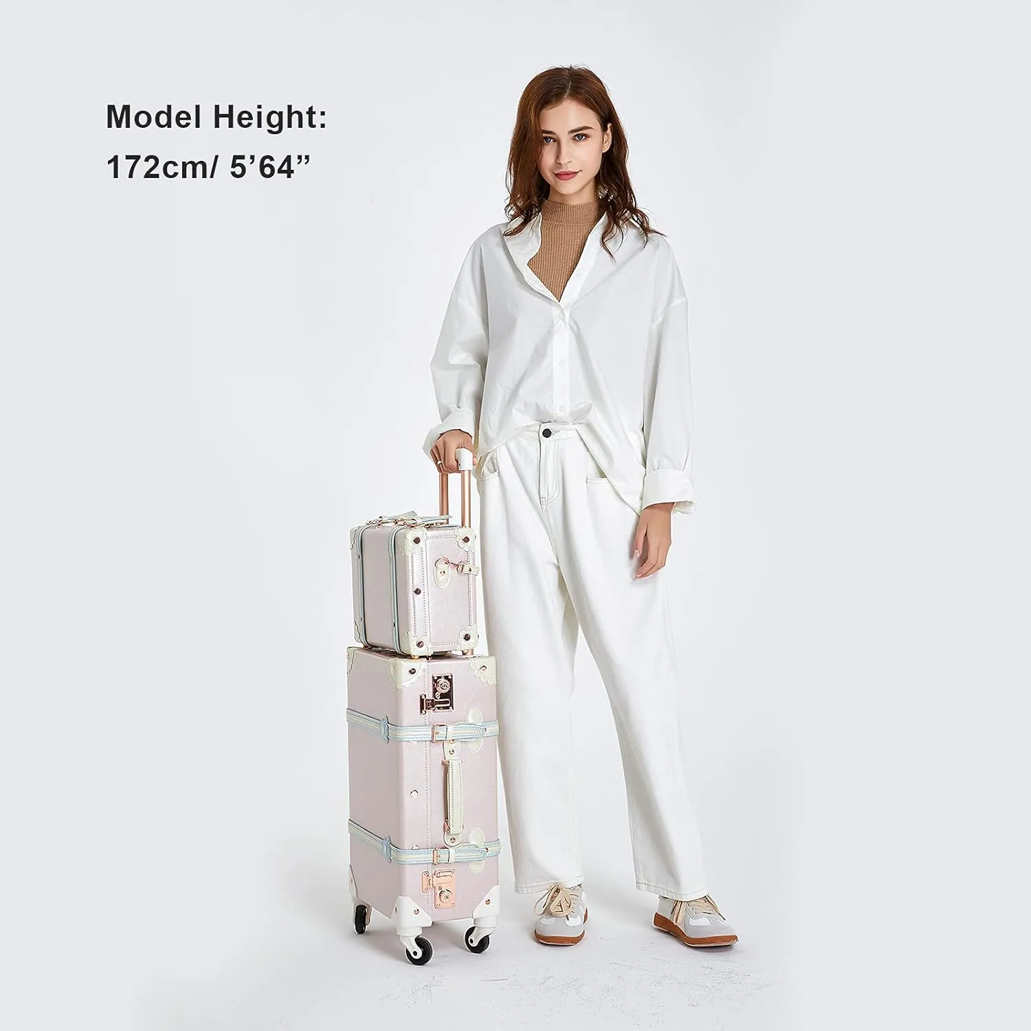 COTRUNKAGE Vintage Designer Luggage Set, Women's Cute Blue Carry On Luggage 22x13x7.5 Airline Approved, 13" Mini Makeup Organizer Case with Lock, Sky Blue