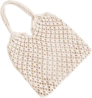 Cotton Thread Woven Beach Bag Packable Tote Handbag for Women Boho Style Summer Casual Lightweight