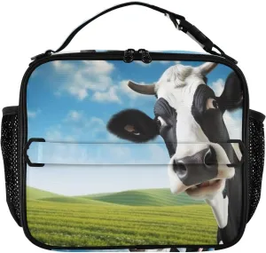Cow Pasture Insulated Lunch Box for Boys Girls Reusable Lunch Bag Soft Bag Mini Cooler with Water Bottle Holder & Adjustable Shoulder Strap Leak-proof Lunch Tote for Women Men Work Picnic School