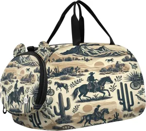 Cowboy Youth Sports & Travel Duffle Bag with Shoe Compartment,Waterproof Gym Bag for Girls and Boys (Overnight Essentials Organizer)