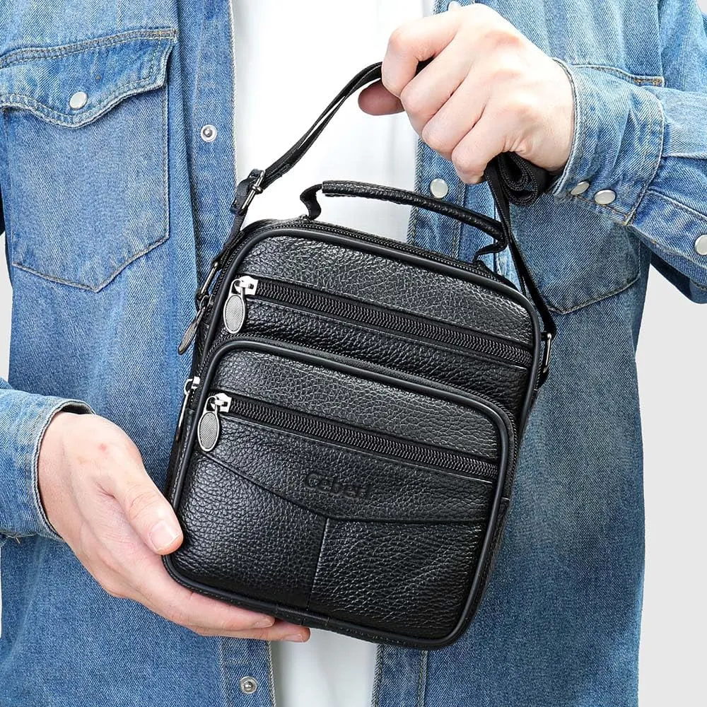 Cowhide Leather Messenger Bag For Men Travel Shoulder Crossbody Bag Waterproof Casual Sling Business Handbag