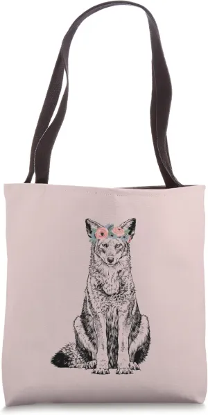 Coyote with Floral Headband Tote Bag