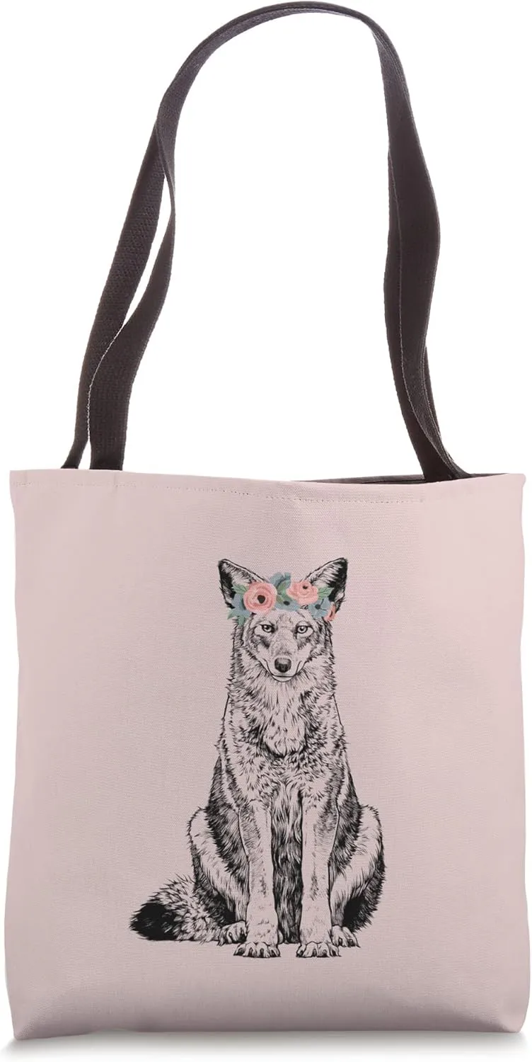 Coyote with Floral Headband Tote Bag