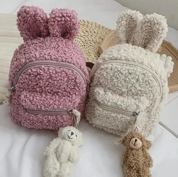 Cream Mini Bunny Backpack in Classic Teddy Plush