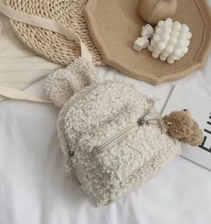 Cream Mini Bunny Backpack in Classic Teddy Plush