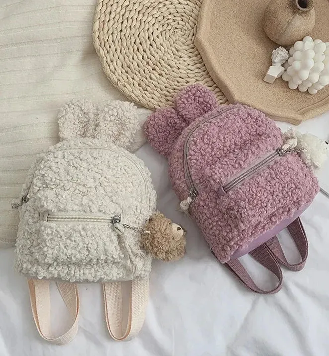 Cream Mini Bunny Backpack in Classic Teddy Plush
