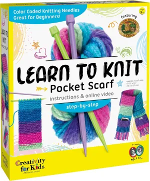 Creativity for Kids Learn to Knit Pocket Scarf - DIY Knitting Kit for Beginners, Kids Craft Kit
