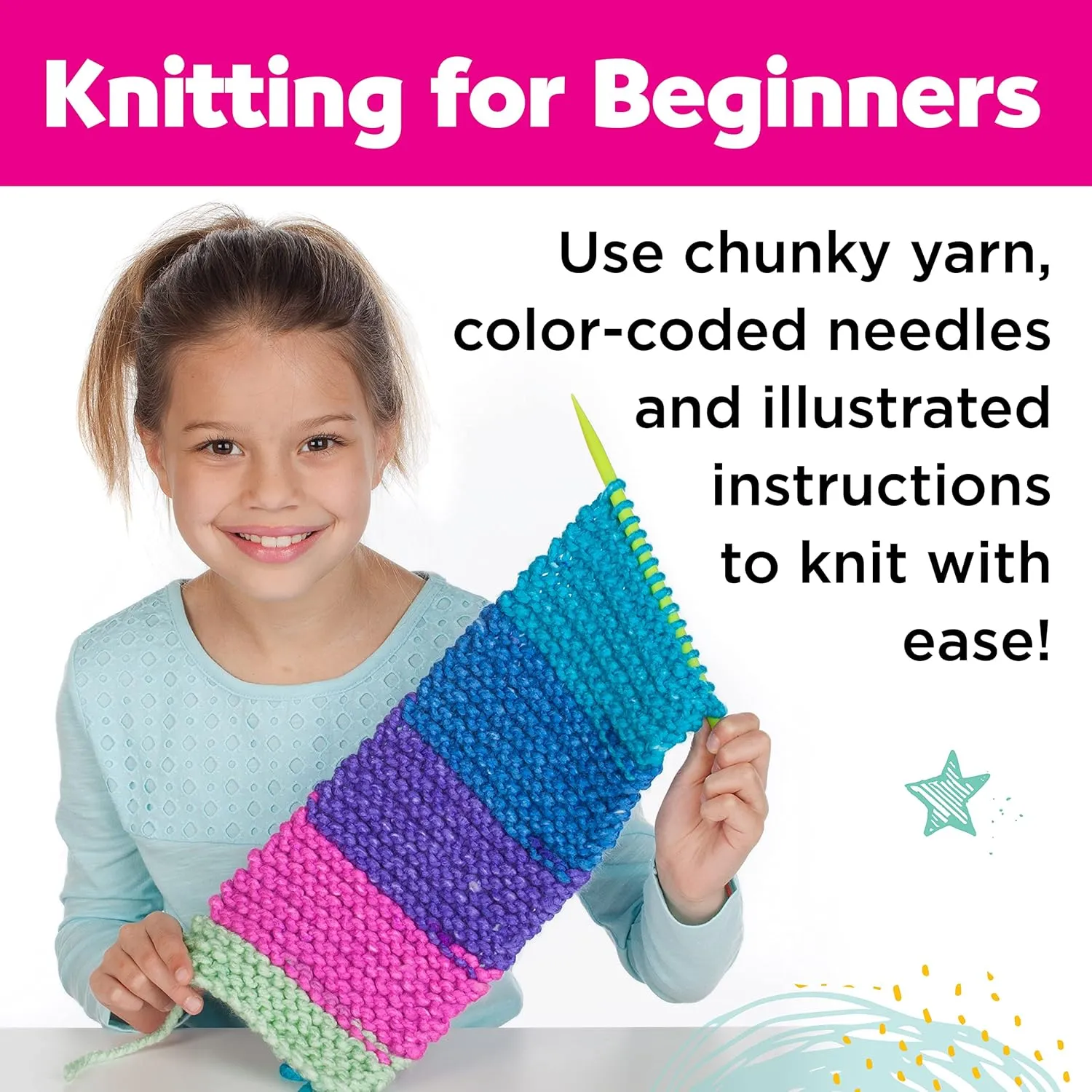 Creativity for Kids Learn to Knit Pocket Scarf - DIY Knitting Kit for Beginners, Kids Craft Kit