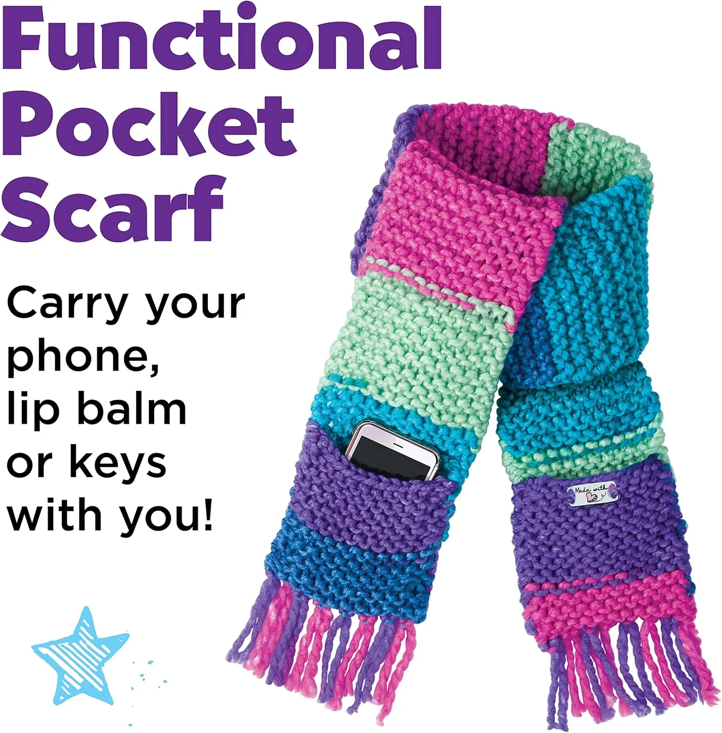 Creativity for Kids Learn to Knit Pocket Scarf - DIY Knitting Kit for Beginners, Kids Craft Kit