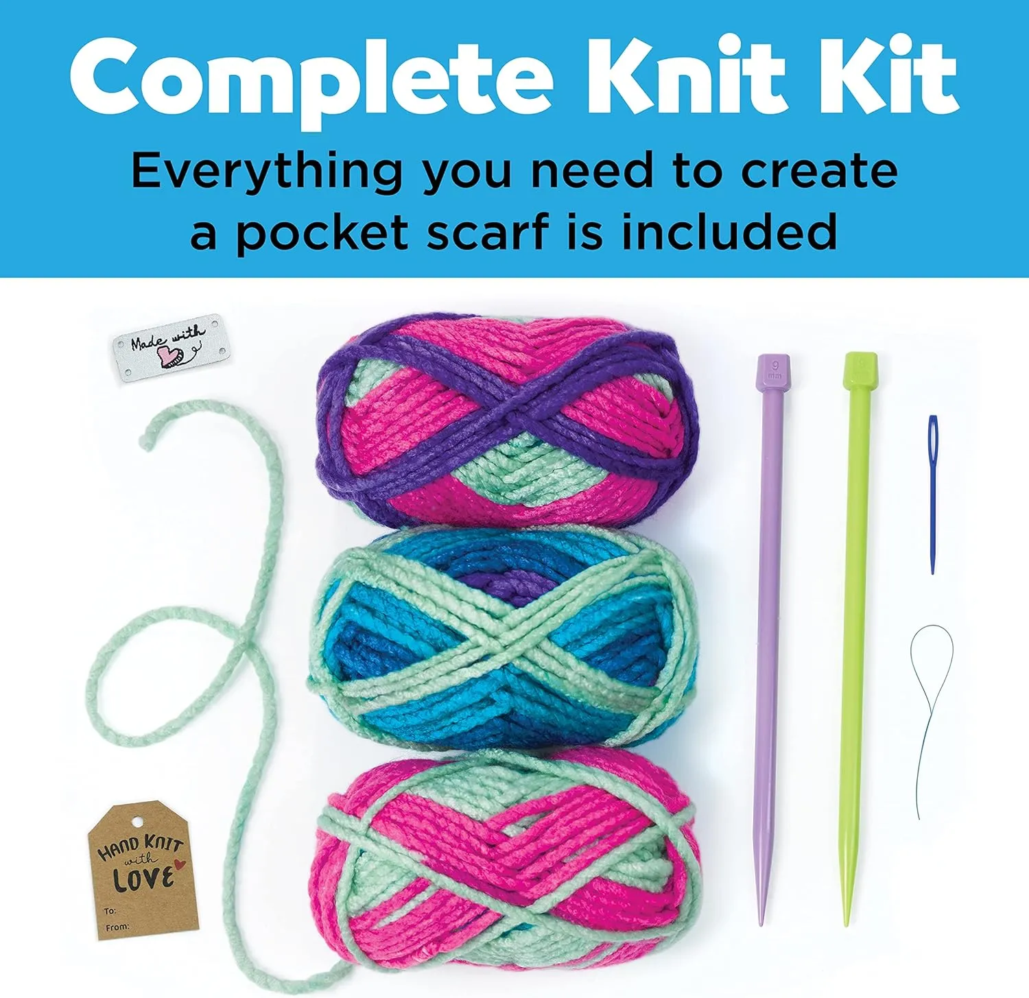 Creativity for Kids Learn to Knit Pocket Scarf - DIY Knitting Kit for Beginners, Kids Craft Kit