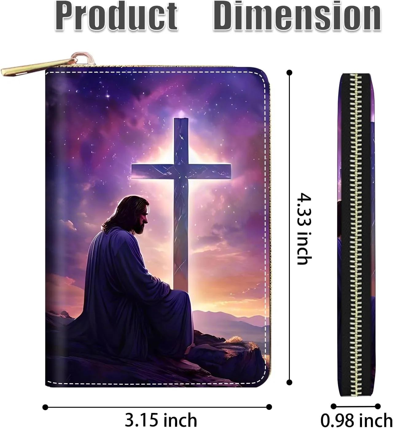 Credit Card Holder Wallets for Women, RFID Blocking Small Leather Card Case Wallet with Zipper Accordion Wallets, Christian Jesus Cross